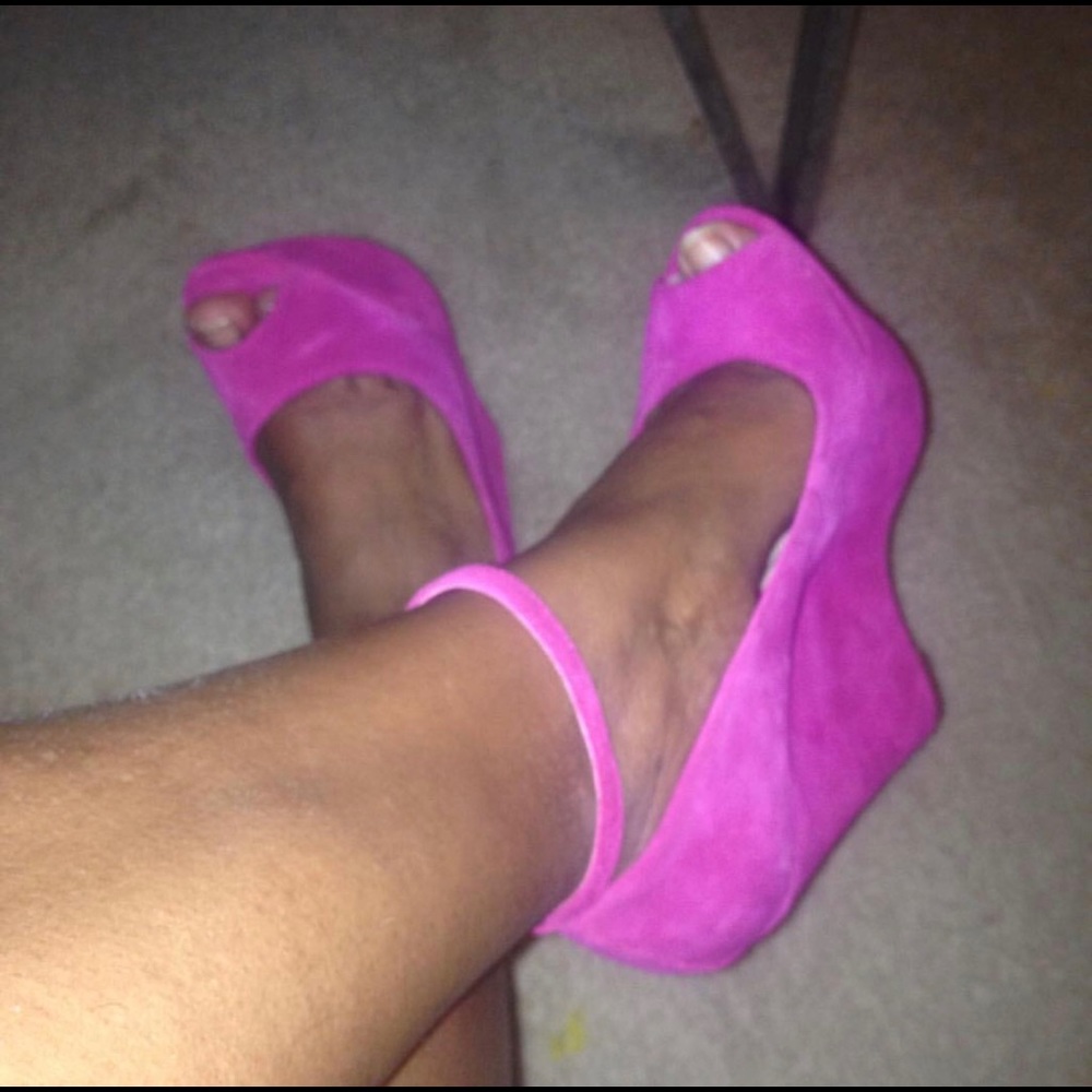 Fuchsia Peep Toe Wedges